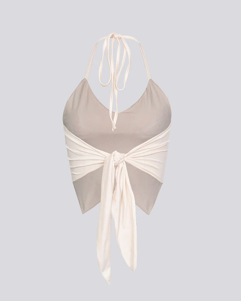Butterfly-Detail Stretch-Blend Cropped Top with Polyester Fabric