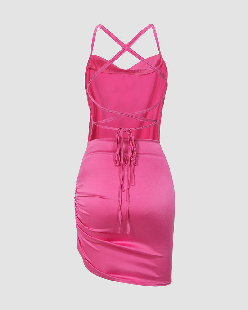 Polyester Stretch-Blend Side-Slit Mini Dress
