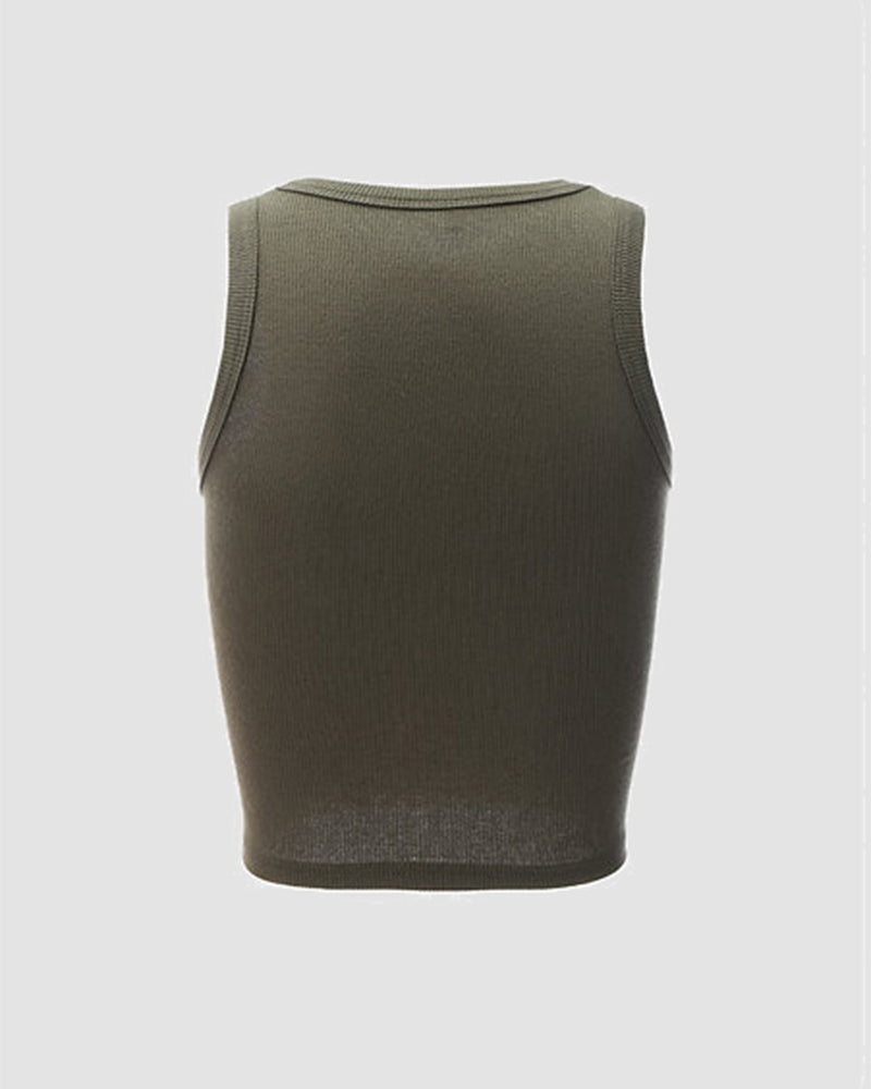 Vintage-Inspired Stretch-Blend Polyester Cropped Tank Top