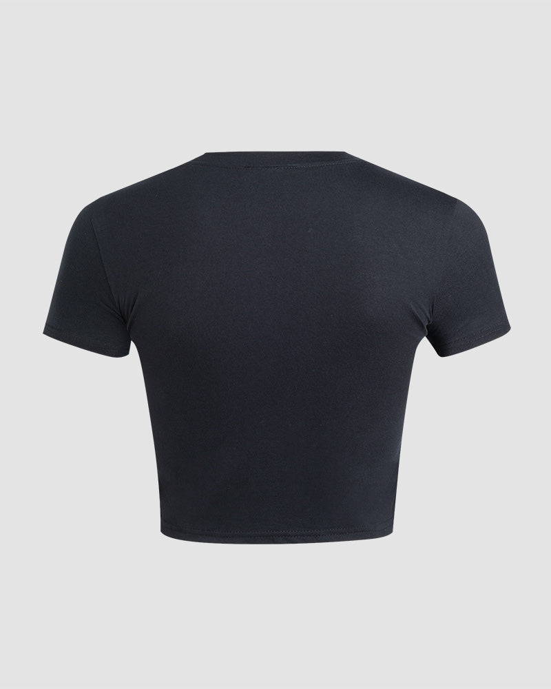 Heart-Detail Stretch-Blend Top with Cotton Fabric