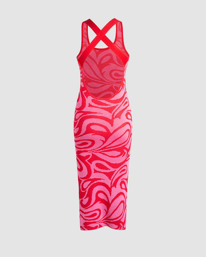 Strawberry-Print Cross-Detail Cotton Dress