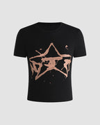 Star-Detail Stretch-Blend Cropped T-Shirt with Cotton Fabric