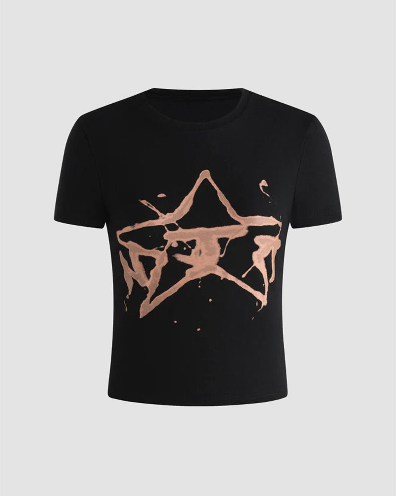Star-Detail Stretch-Blend Cropped T-Shirt with Cotton Fabric