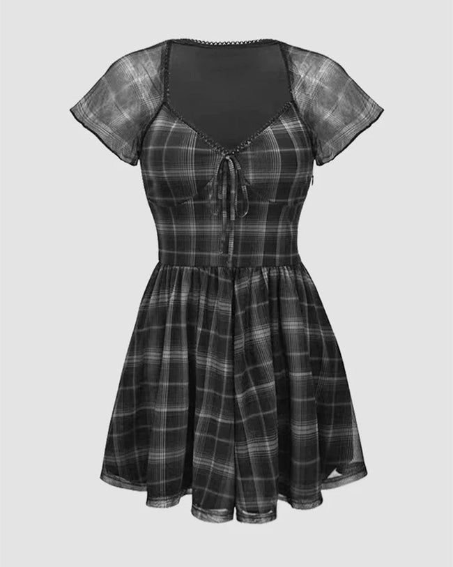 Plaid Stretch-Blend Midi Dress with Polyester Fabric Main image