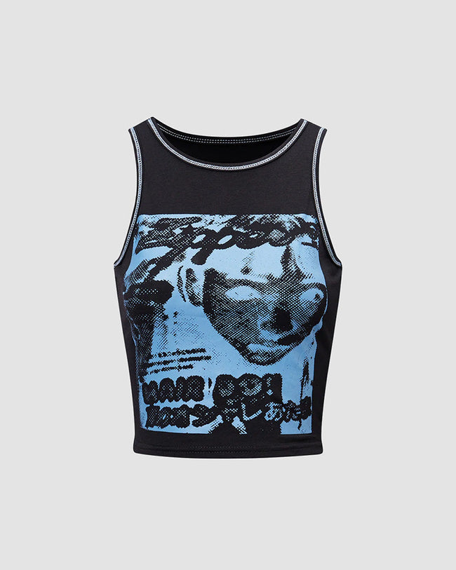 Printed Polyester Tank Top with Abstract Print Main image