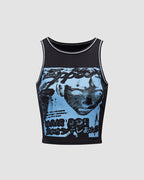 Printed Polyester Tank Top with Abstract Print