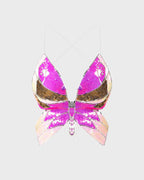 Sequined Polyester Top with Butterfly Details