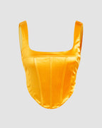 Stretch-Blend Polyester Corset-Style Cropped Top
