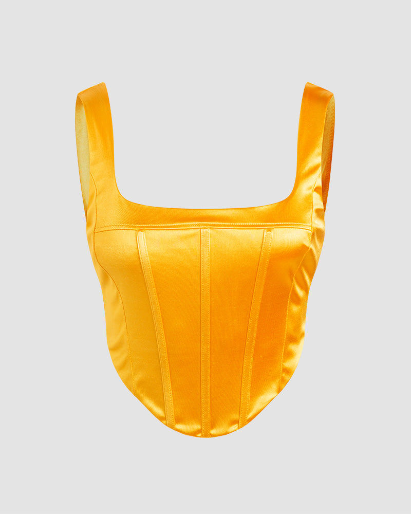 Stretch-Blend Polyester Corset-Style Cropped Top