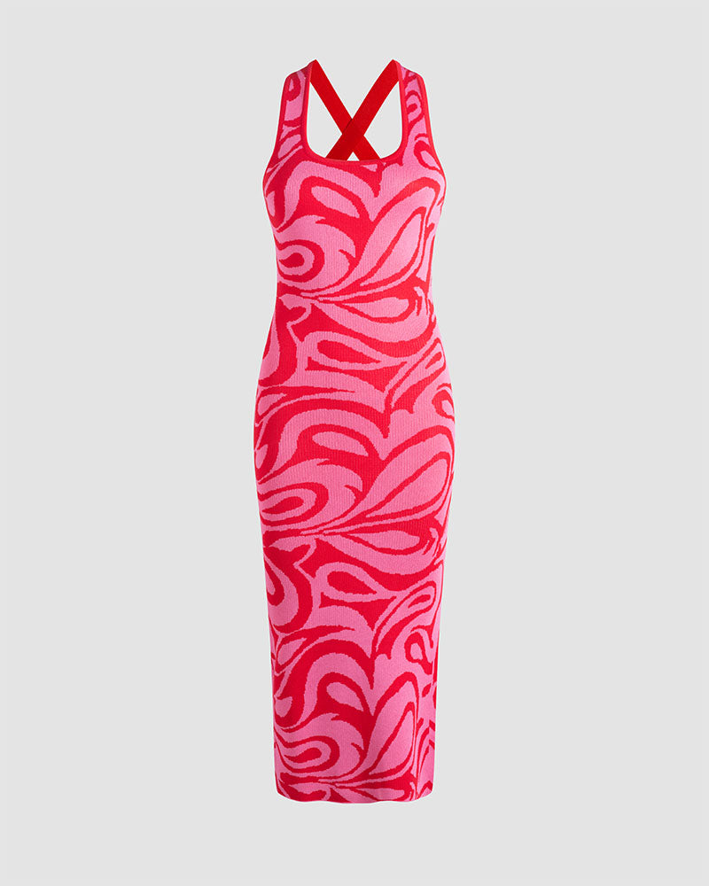 Strawberry-Print Cross-Detail Cotton Dress