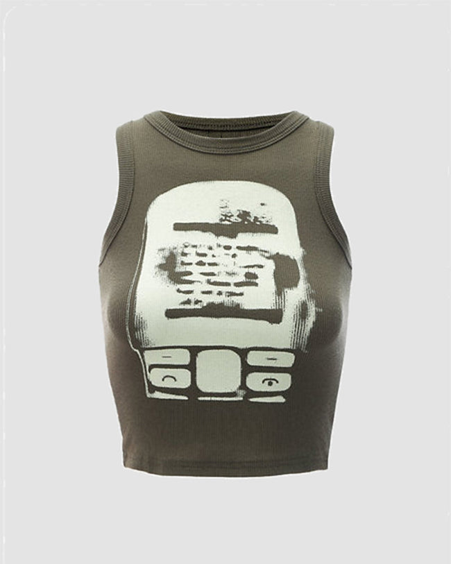 Vintage-Inspired Stretch-Blend Polyester Cropped Tank Top Main image