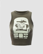 Vintage-Inspired Stretch-Blend Polyester Cropped Tank Top