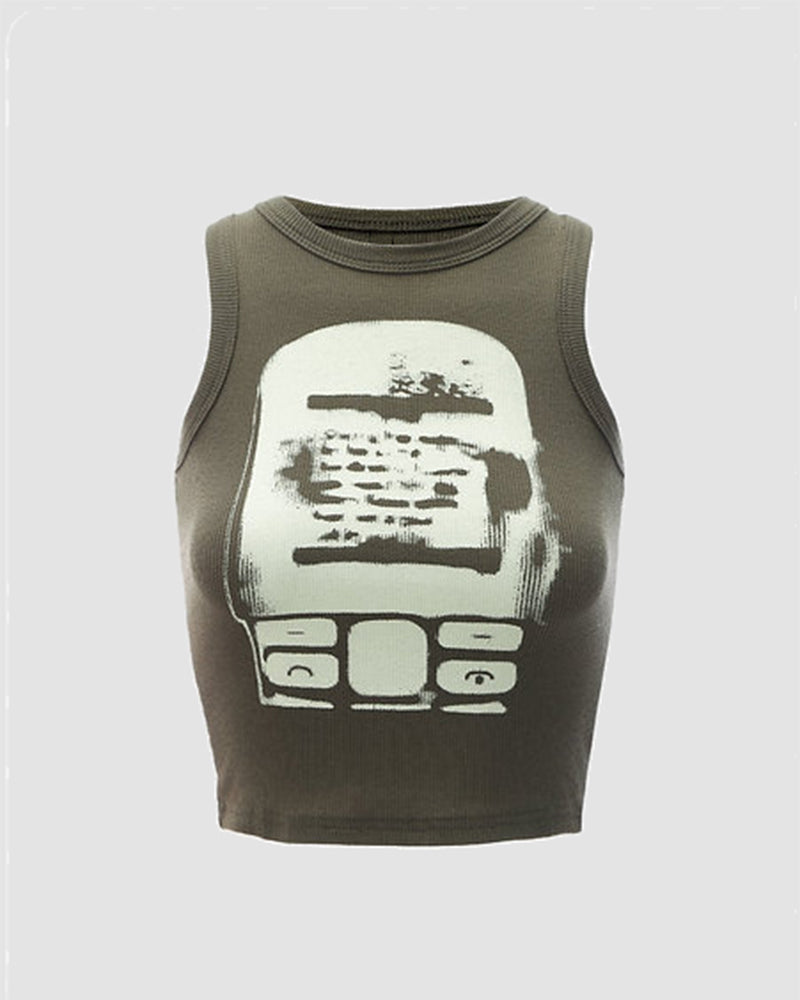 Vintage-Inspired Stretch-Blend Polyester Cropped Tank Top