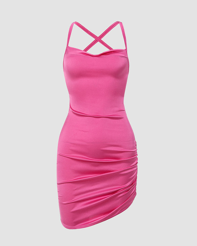 Polyester Stretch-Blend Side-Slit Mini Dress Main image