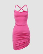 Polyester Stretch-Blend Side-Slit Mini Dress