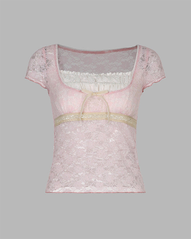 Lace Cotton Top with Ribbon Details Main image