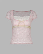 Lace Cotton Top with Ribbon Details