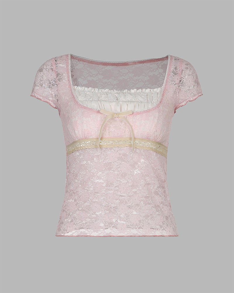 Lace Cotton Top with Ribbon Details