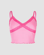 Cotton Cami Cropped Top with Stretch-Blend Fabric