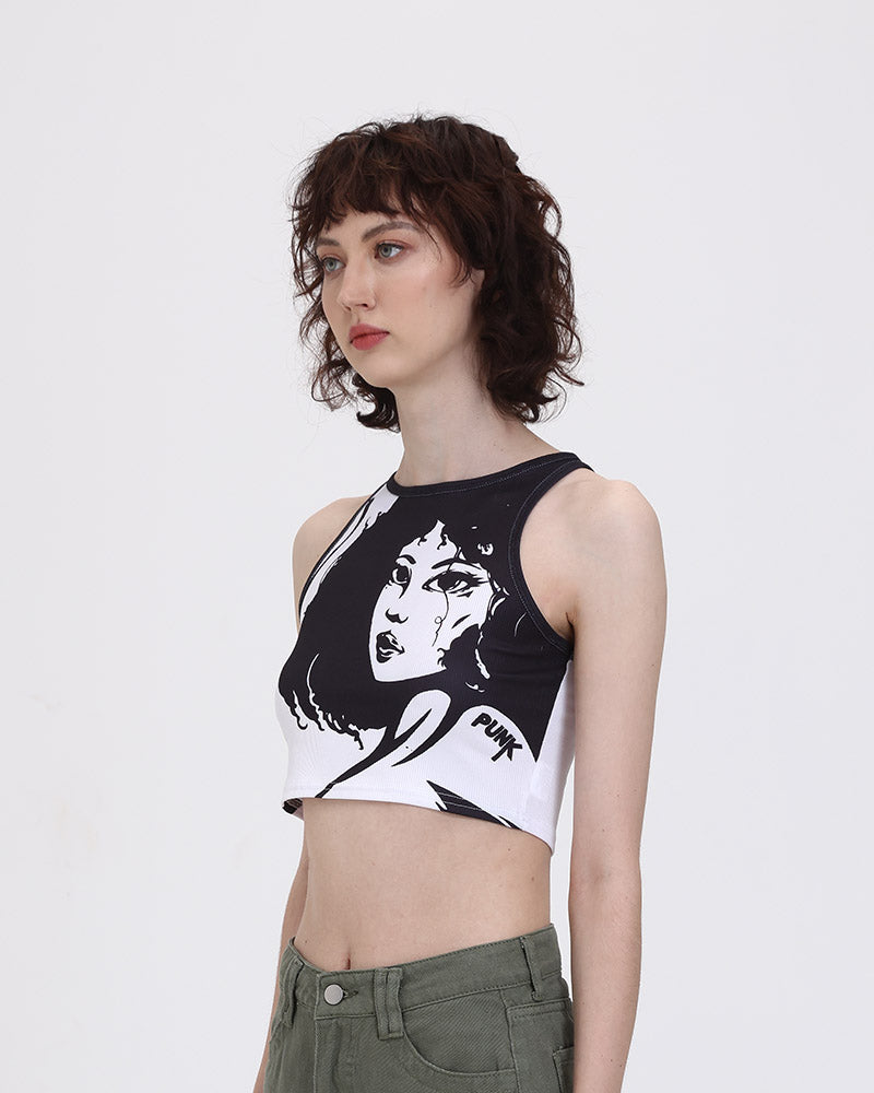 Polyester Stretch-Blend Sleeveless Cropped Tank Top