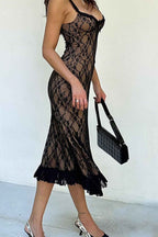 Lace-Panel Midi Dress with Cami Straps
