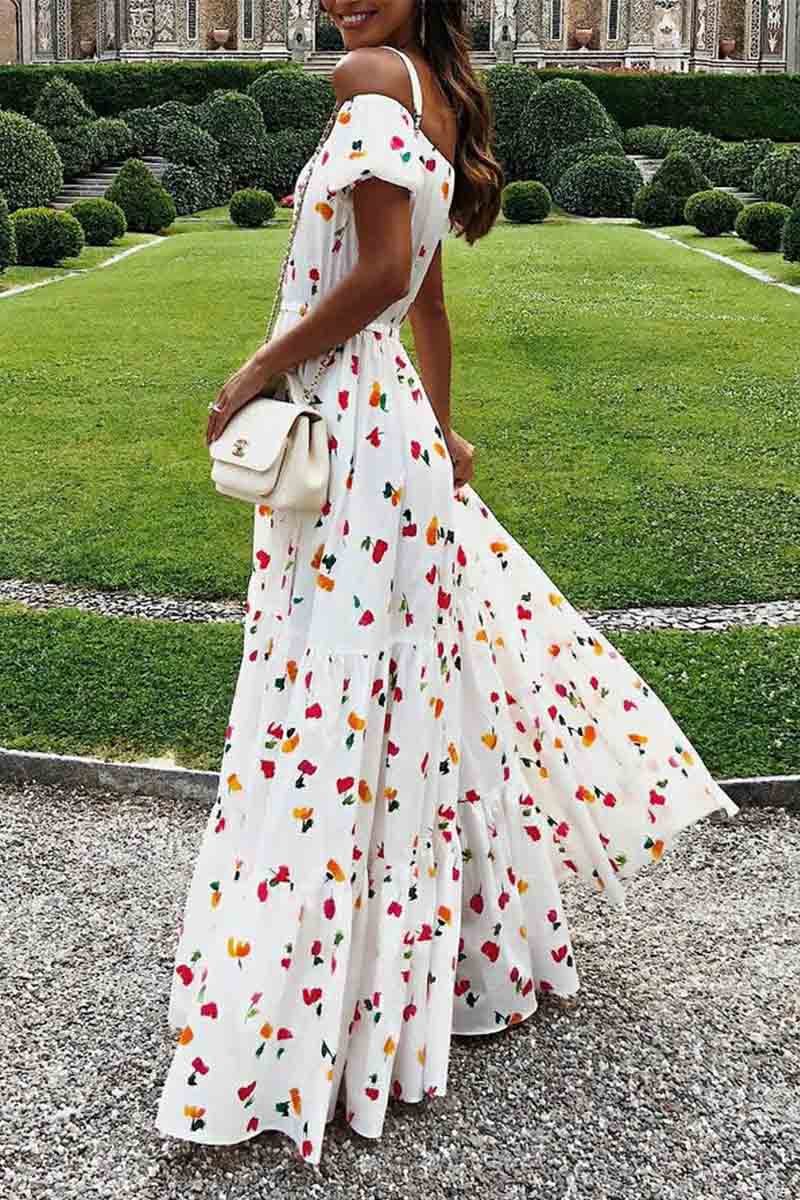 Off-Shoulder Floral Dress with Strapless Neckline