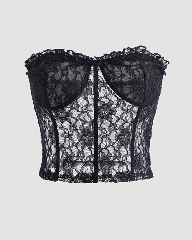 Corset-Style Polyester Top with Lace Detailing