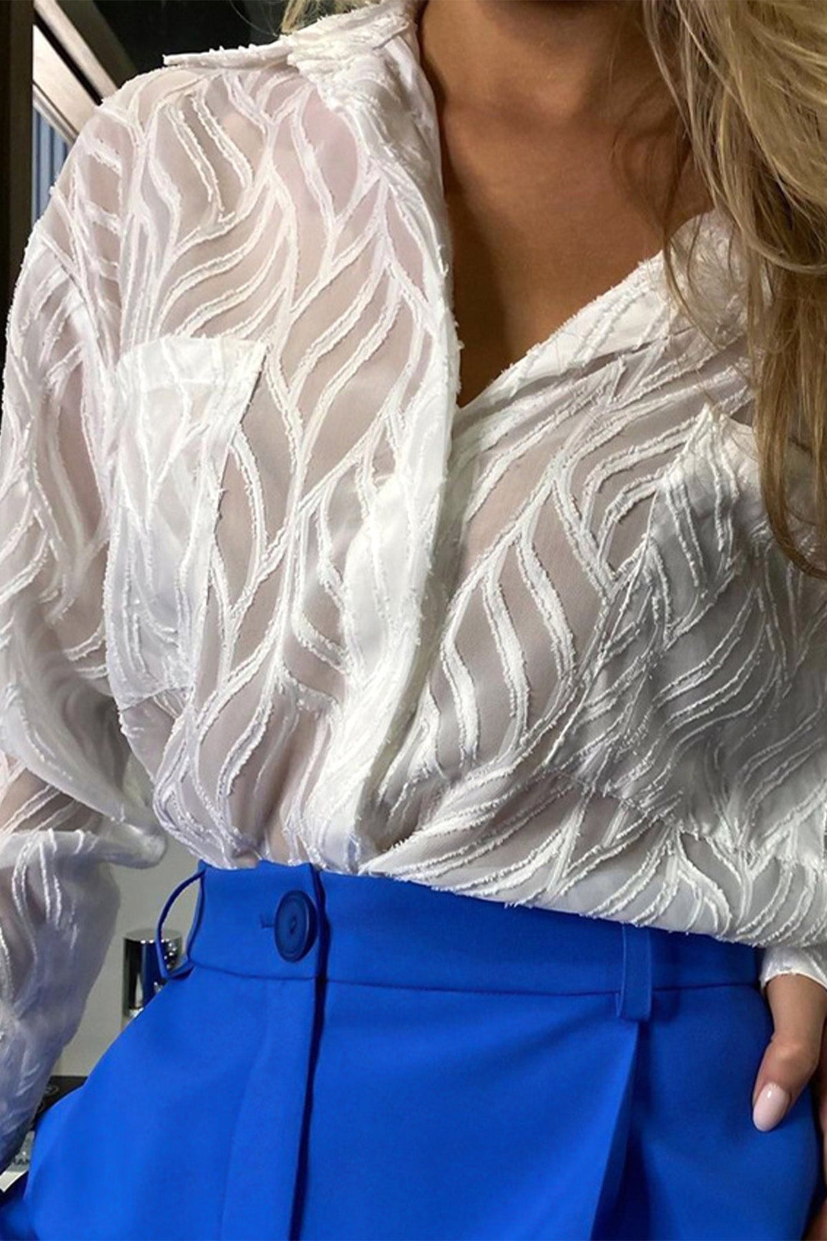Textured Blouse with Sheer Detailing