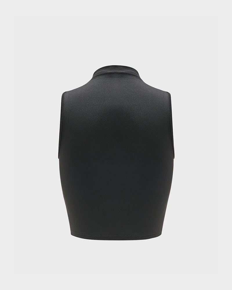 Rose-Detail Cotton Tank Top with Sleeveless Cut