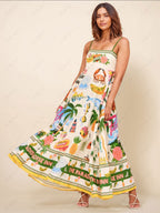 Smocked Printed Maxi Dress with Pockets