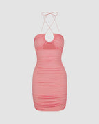 Ruched Bodycon Dress with Halter Neckline