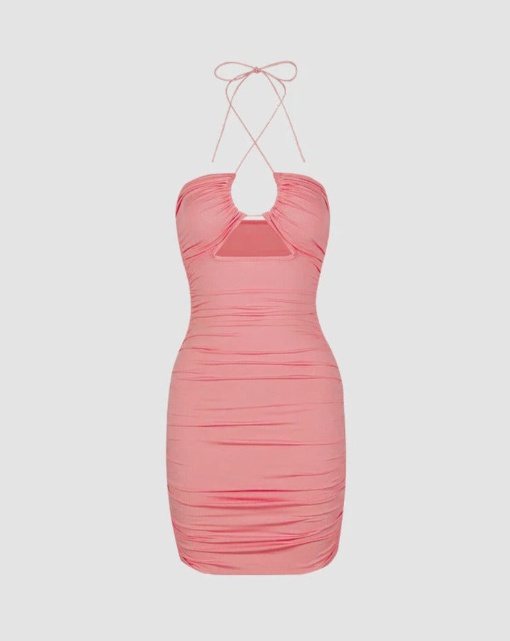 Ruched Bodycon Dress with Halter Neckline