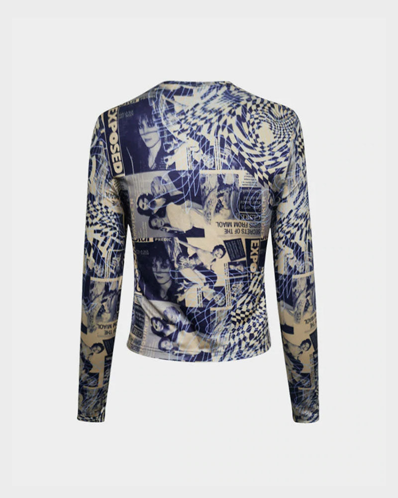 Long-Sleeve Stretch-Blend Top with Polyester Fabric
