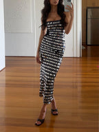 Sequined Silver Midi Dress with Strap Details