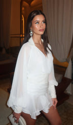 Short Silk Dress with Lantern Sleeves