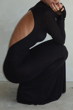Mock-Neck Bodycon Maxi Dress with Open Back