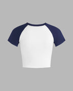 Colorblock Cotton Lapel Cropped Top