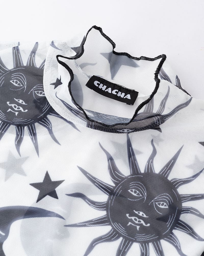 Sun-and-Moon Star-Detail Top with Mesh Detailing