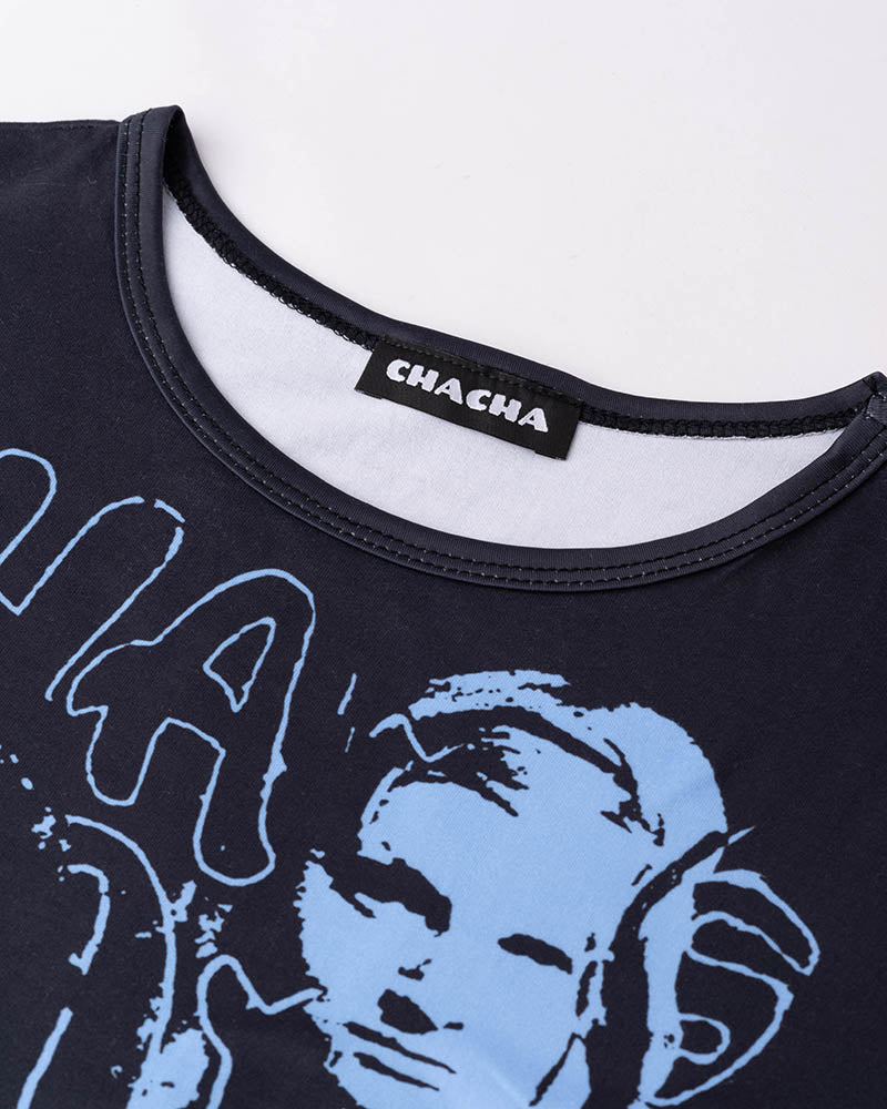 Lettered Polyester Short-Sleeve T-Shirt
