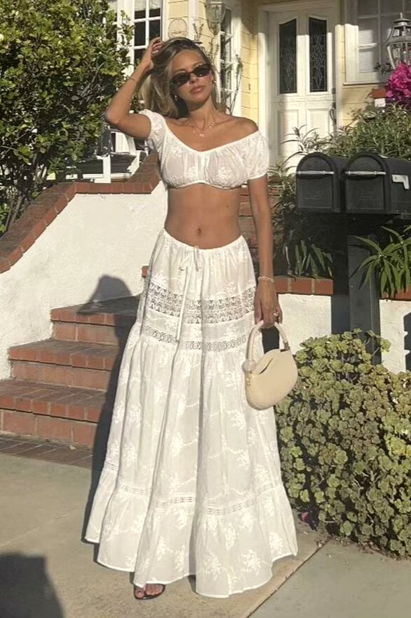 Lace Boho Two-Piece Skirt Set with Strapless Neckline Main image