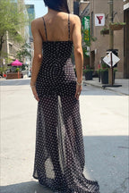 Polka-Dot Lace Maxi Dress with Ruching