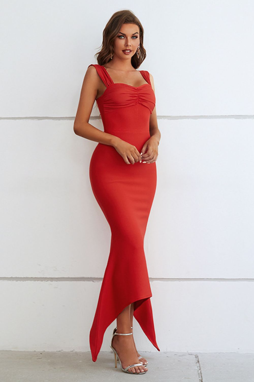 Viscose Sweetheart-Neck Ruched Dress