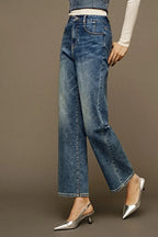 Cotton Polyester Washed Straight-Leg Jeans