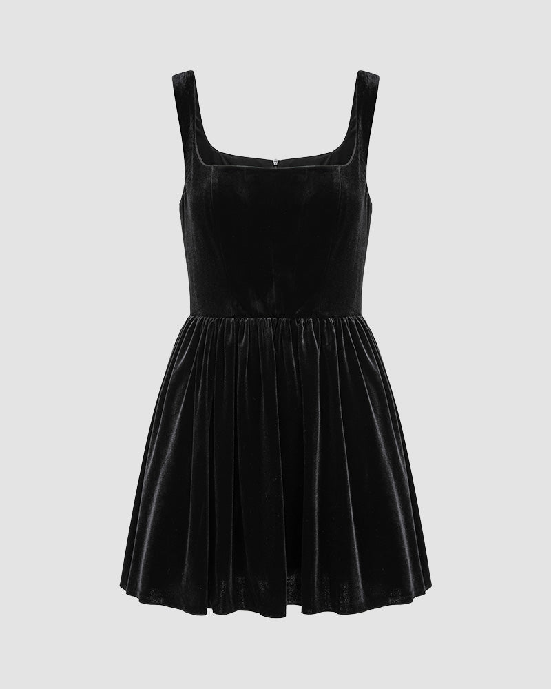 Velvet Stretch-Blend Mini Dress with Polyester Fabric