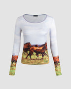 Printed Polyester Top with Long Sleeves