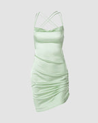 Polyester Stretch-Blend Side-Slit Mini Dress