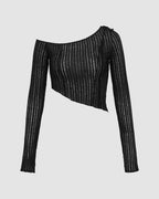 Off-Shoulder Polyester Top with Asymmetric Details
