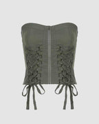 Corset-Style Polyester Top with Strap Details