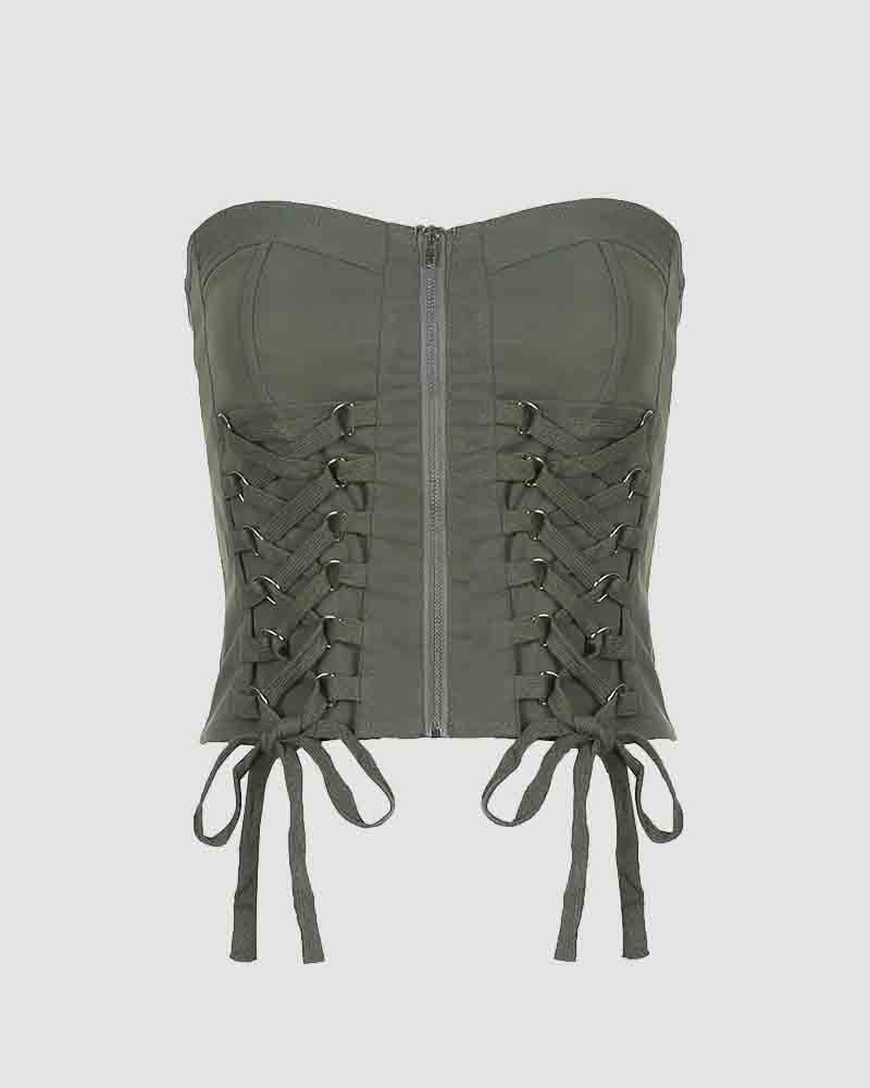 Corset-Style Polyester Top with Strap Details