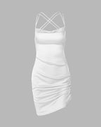 Polyester Stretch-Blend Side-Slit Mini Dress